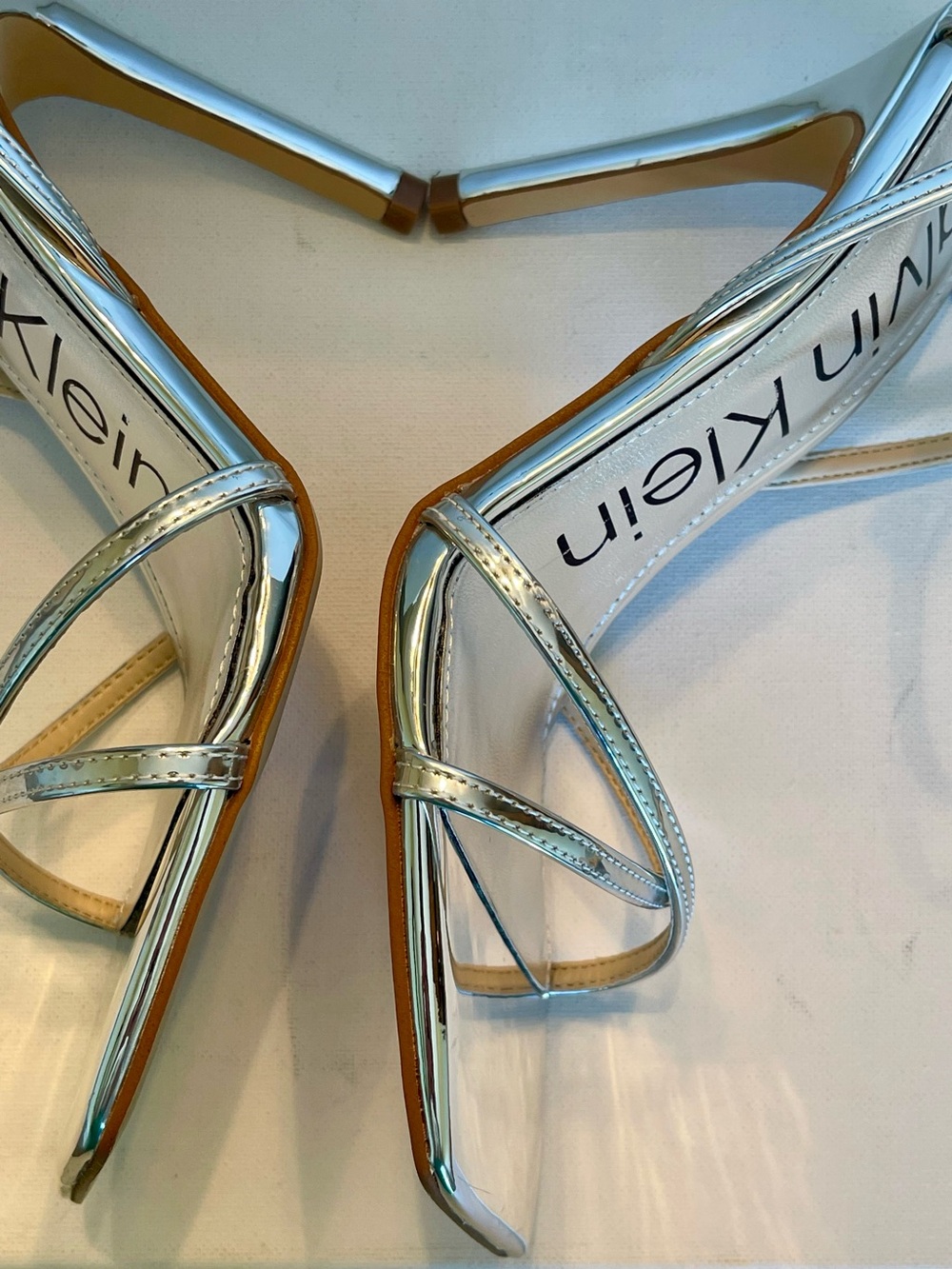 EUC CALVIN KLEIN TEGIN SILVER METALLIC STILETTO DRESS SANDAL SIZE 8M - Picture 13 of 15